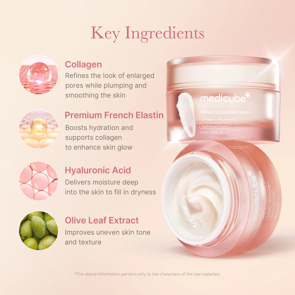 Medicube Triple Collagen Cream - Hydrating & Firming Moisturizer with Hyaluronic Acid, Premium Elastin, Shea Butter