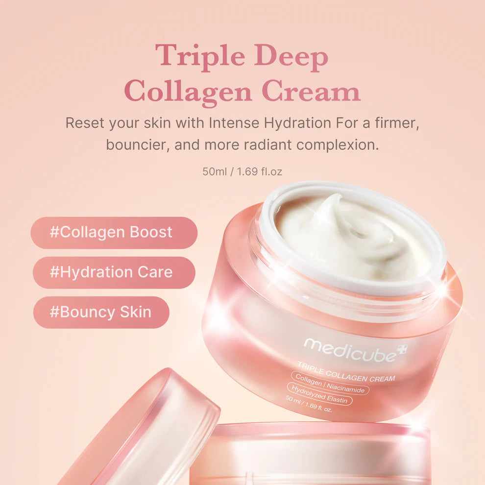 Medicube Triple Collagen Cream - Hydrating & Firming Moisturizer with Hyaluronic Acid, Premium Elastin, Shea Butter
